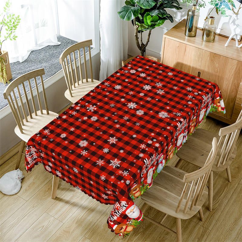 Aperturee - Black Red Plaid Santa Snowflake Christmas Tablecloth