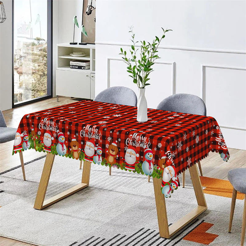 Aperturee - Black Red Plaid Santa Snowflake Christmas Tablecloth