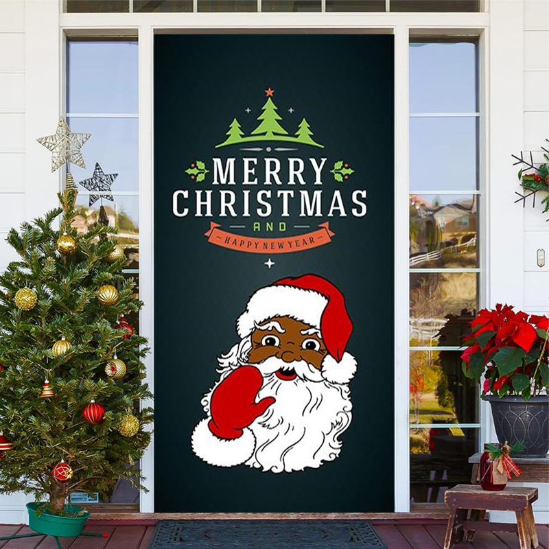 Aperturee - Black Santa Claus Merry Christmas Door Cover Decor