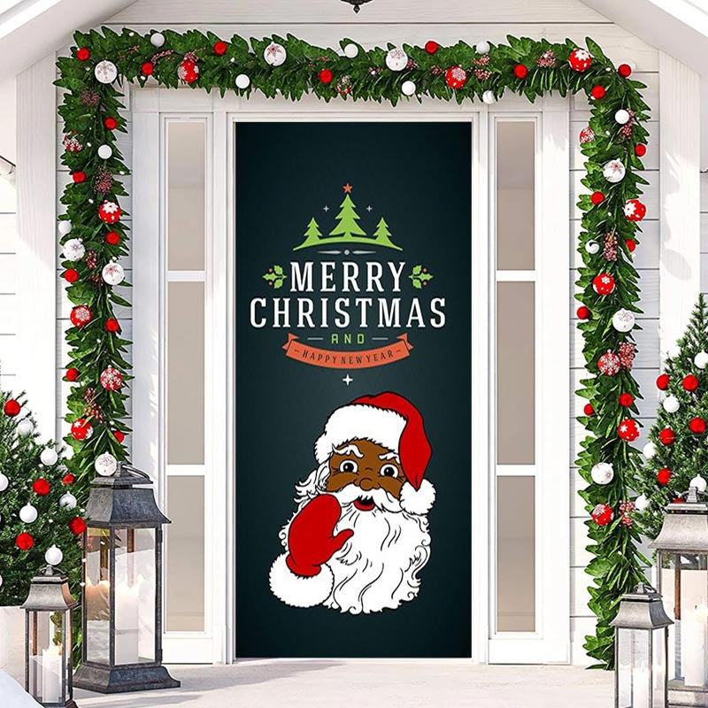 Aperturee - Black Santa Claus Merry Christmas Door Cover Decor