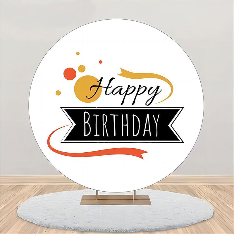 Aperturee - Black Sign Golden Dots Round Happy Birthday Backdrop