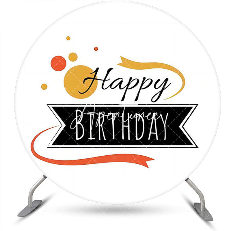 Aperturee - Black Sign Golden Dots Round Happy Birthday Backdrop