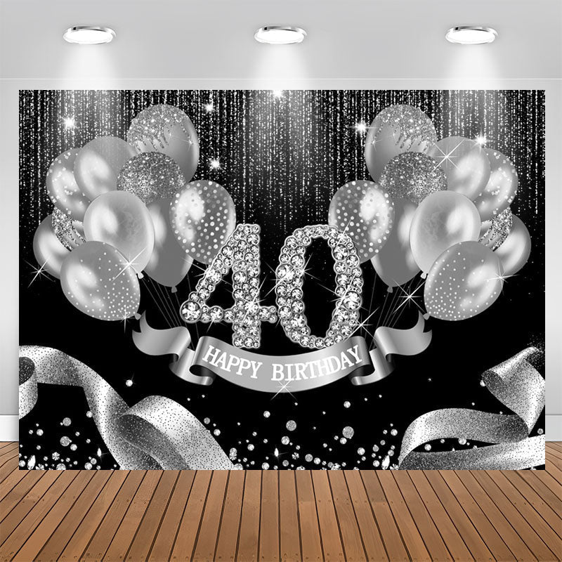 Aperturee - Black Silver Balloons Happy 40Th Birthday Backdrop