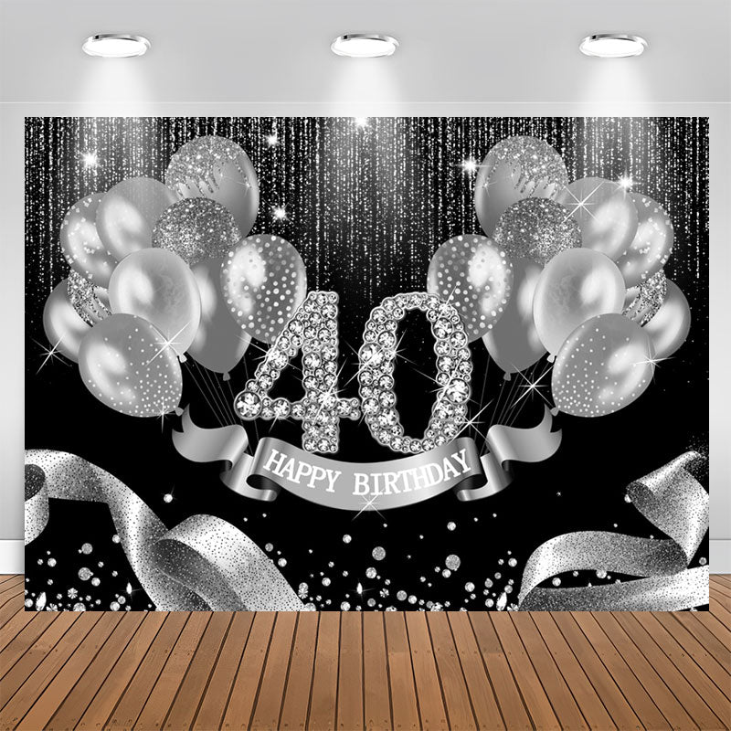Aperturee - Black Silver Balloons Happy 40Th Birthday Backdrop