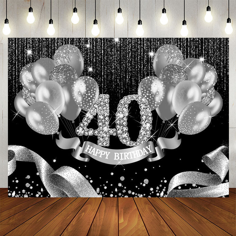 Aperturee - Black Silver Balloons Happy 40Th Birthday Backdrop