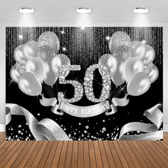 Aperturee - Black Silver Balloons Happy 50Th Birthday Backdrop