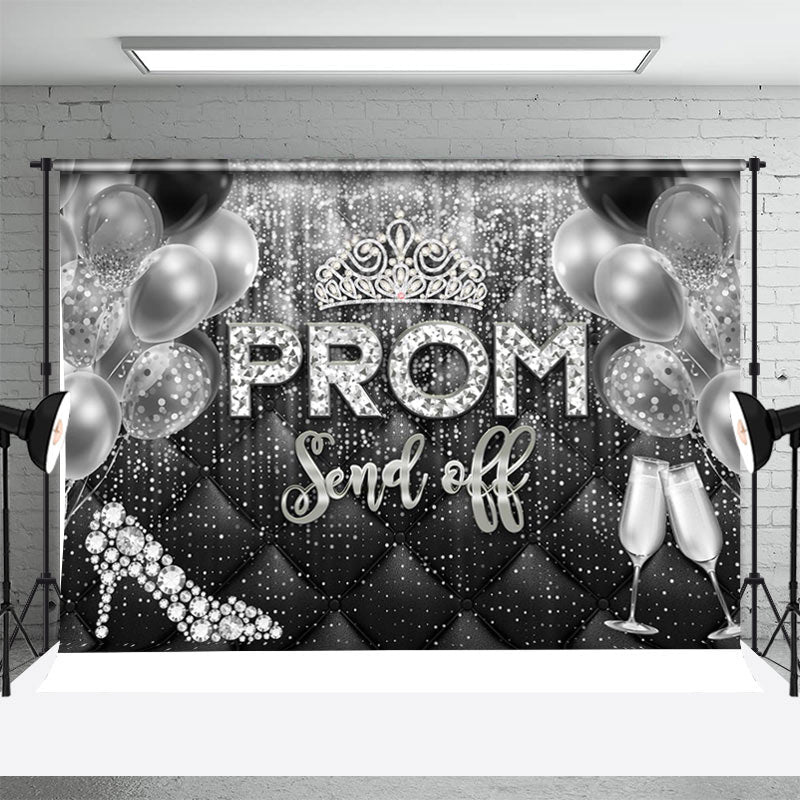 Aperturee - Black Silver Balloons High Heels Graduation Backdrop