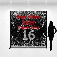 Aperturee - Black Silver Glitter Custom 16th Birthday Bakcdrop