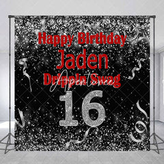 Aperturee - Black Silver Glitter Custom 16th Birthday Bakcdrop