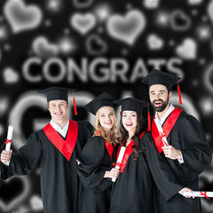 Aperturee - Black Silver Heart Congrats Grad Backdrop For Photo