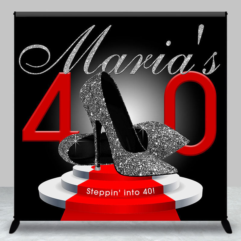 Aperturee - Black Silver High Heel Custom 40th Birthday Backdrop