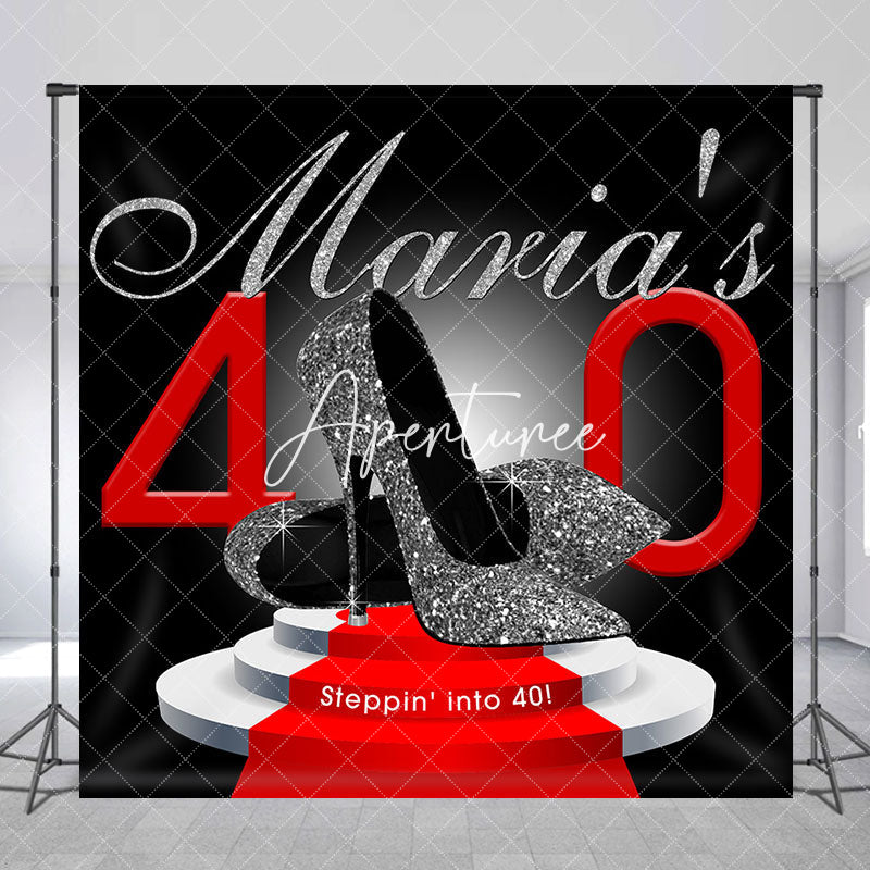 Aperturee - Black Silver High Heel Custom 40th Birthday Backdrop