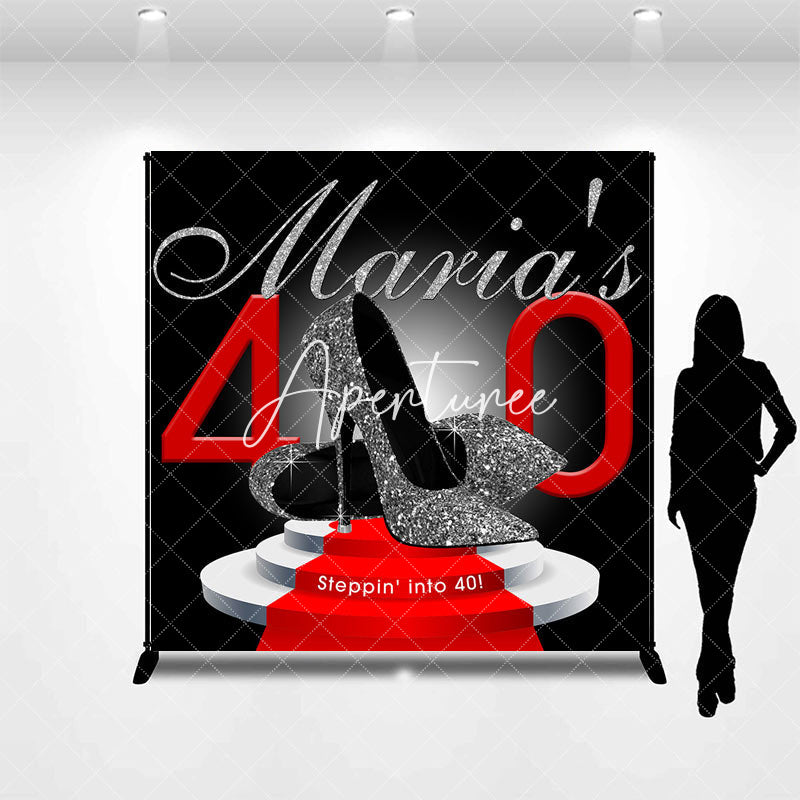 Aperturee - Black Silver High Heel Custom 40th Birthday Backdrop