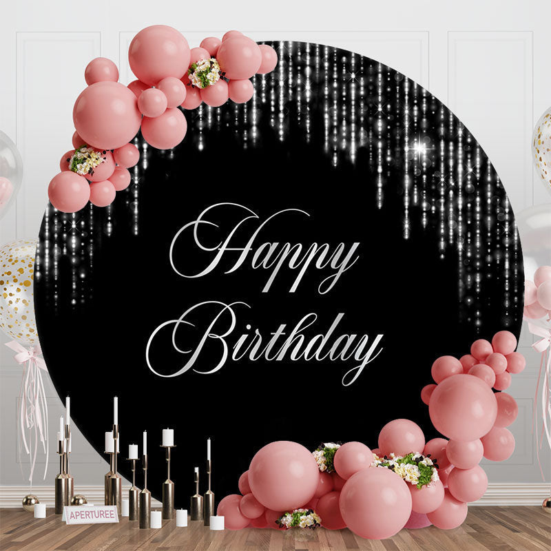 Aperturee - Black Sliver Tassels Bokeh Round Birthday Backdrop