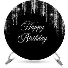 Aperturee - Black Sliver Tassels Bokeh Round Birthday Backdrop