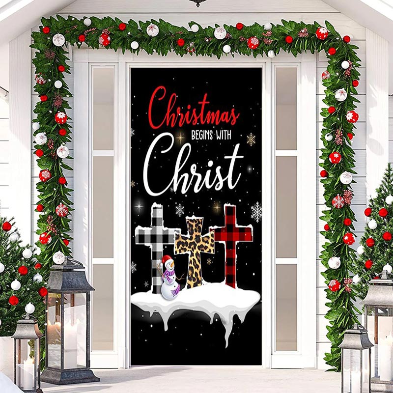 Aperturee - Black Snowy Cross Snowflake Christmas Door Cover