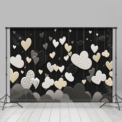 Aperturee - Black Spot Cloud And Heart Valentines Day Backdrop