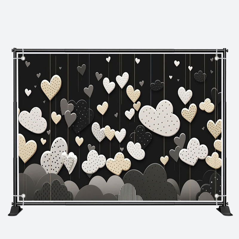 Aperturee - Black Spot Cloud And Heart Valentines Day Backdrop