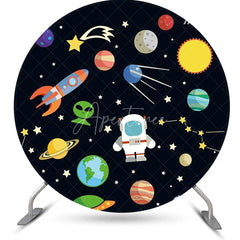 Aperturee - Black Stars Astronaut Galaxy Round Birthday Backdrop
