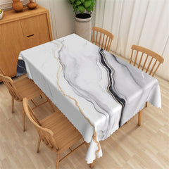 Aperturee - Black Streamlined Texture White Rectangle Tablecloth