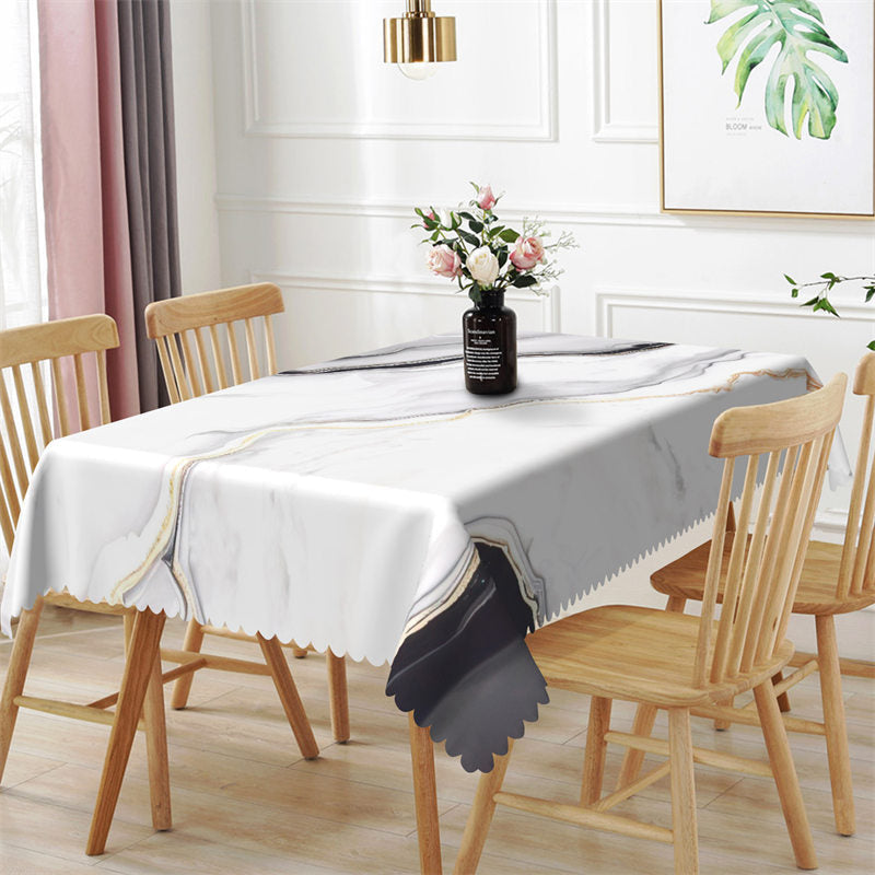 Aperturee - Black Streamlined Texture White Rectangle Tablecloth