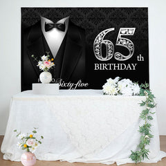 Aperturee - Black Suit And Sliver Hello 65th Birthday Backdrop