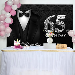 Aperturee - Black Suit And Sliver Hello 65th Birthday Backdrop