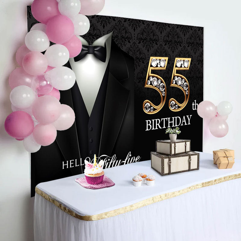 Aperturee - Black Suit Happy 55th Birthday Backdrop For Men