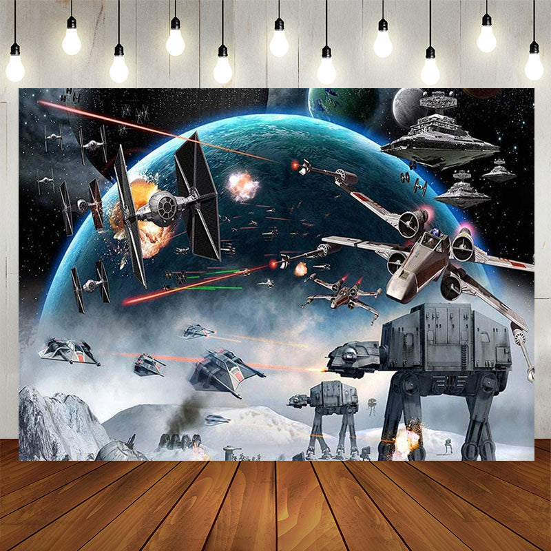 Aperturee - Black Universe Spaceship Birthday Backdrop For Boy