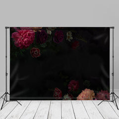Aperturee - Black Vintage Blossom Floral Photography Backdrop