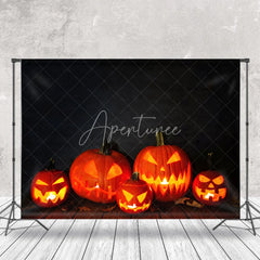 Aperturee - Black Wall Pumpkin Lantern Wooden Floor Backdrop