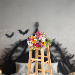 Aperturee - Black White Bat Headboard Halloween Photo Backdrop