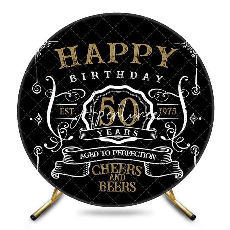 Aperturee - Black White Gold Legend Round 50th Birthday Backdrop