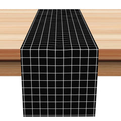 Aperturee - Black White Line Plaid Fabric Dining Table Runner