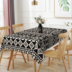 Aperturee - Black White Rhombic Stripes Rectangle Tablecloth