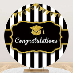 Aperturee - Black White Stripe Cap Round Congrats Grad Backdrop