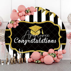 Aperturee - Black White Stripe Cap Round Congrats Grad Backdrop