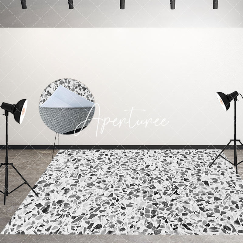 Aperturee - Black White Terrazzo Abstract Textured Floor Mat