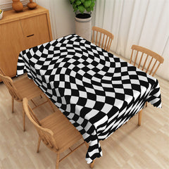 Aperturee - Black White Twisted Grid Simple Rectangle Tablecloth
