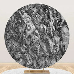 Aperturee - Black White Weathered Rock Round Birthday Backdrop