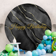 Aperturee - Black With Gold Round Happy Birthday Backdrop
