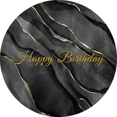 Aperturee - Black With Gold Round Happy Birthday Backdrop