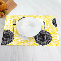 Aperturee - Black Yellow Dots Pattern Modern Set Of 4 Placemats