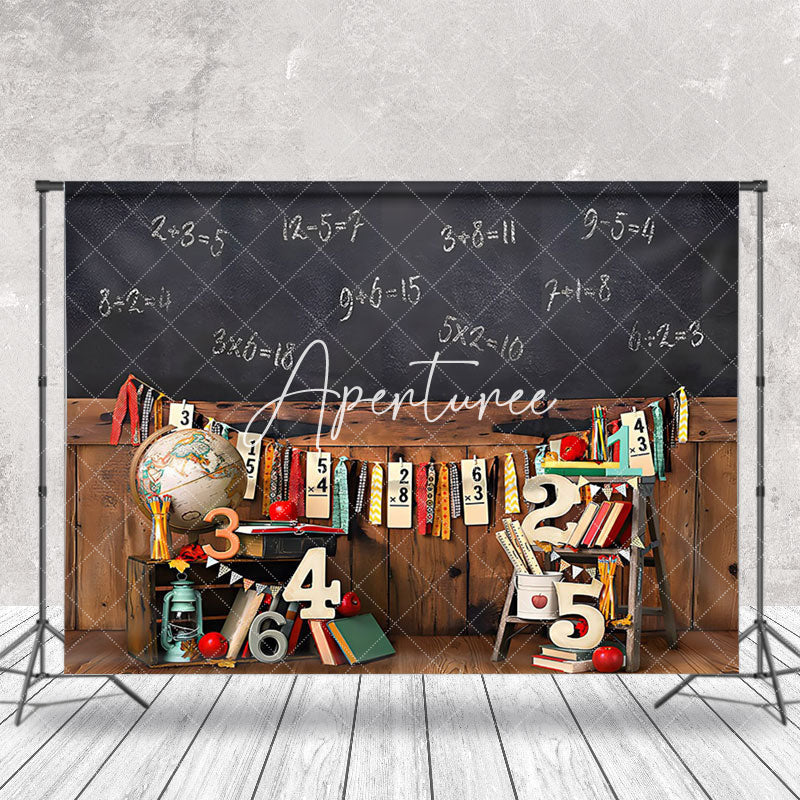 Aperturee - Blackboard Math Wood Retro Wall Cake Smash Backdrop