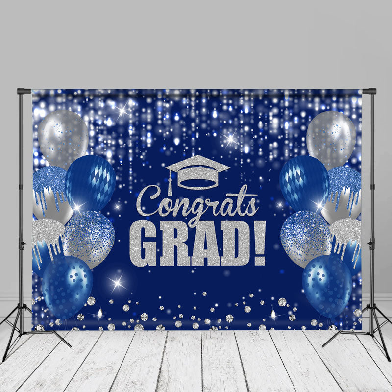 Aperturee - Bleu Silver Balloons Glitter Congrats Grad Backdrop