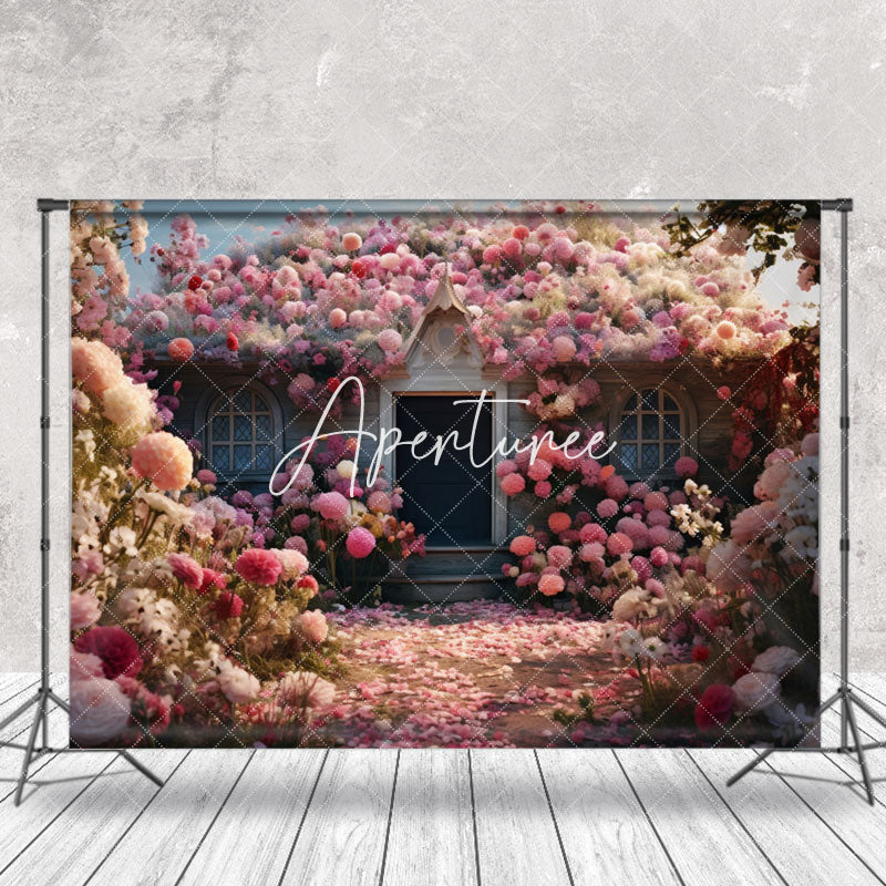 Aperturee - Blooming Flowers Wooden House Door Spring Bakcdrop