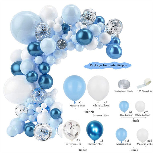 Aperturee Blue 104 Pack Balloon Arch Kit | Party Decorations - Silver | White