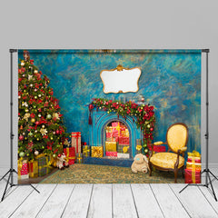 Aperturee - Blue Abstract Wall Gifts Tree Christmas Backdrop