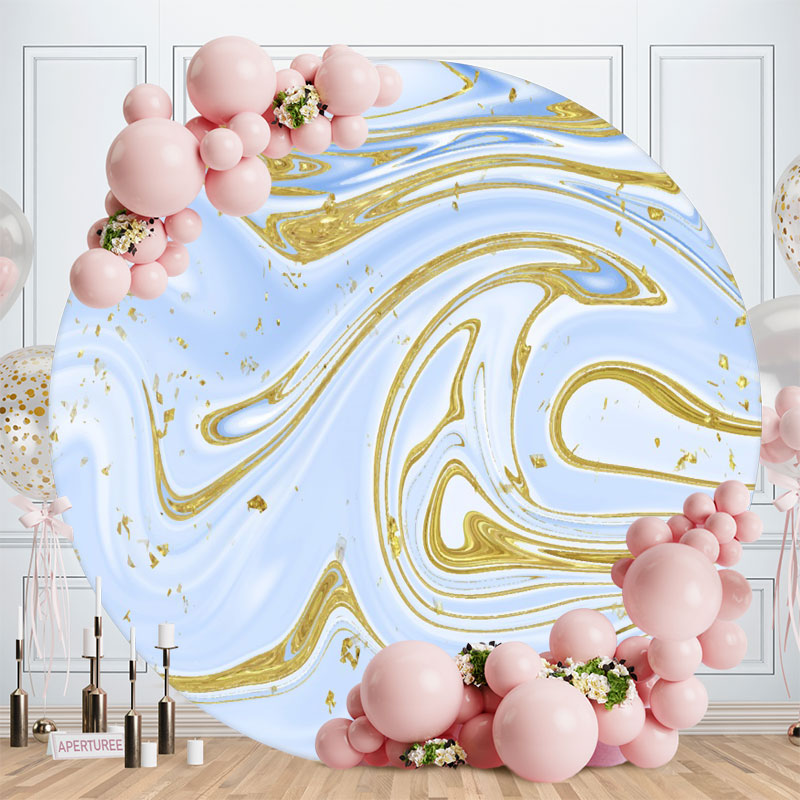 Aperturee - Blue And Gold Abstract Round Birthday Backdrop
