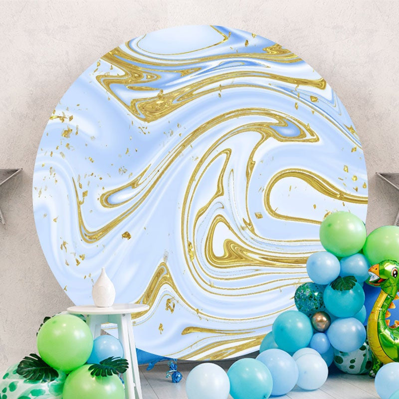 Aperturee - Blue And Gold Abstract Round Birthday Backdrop